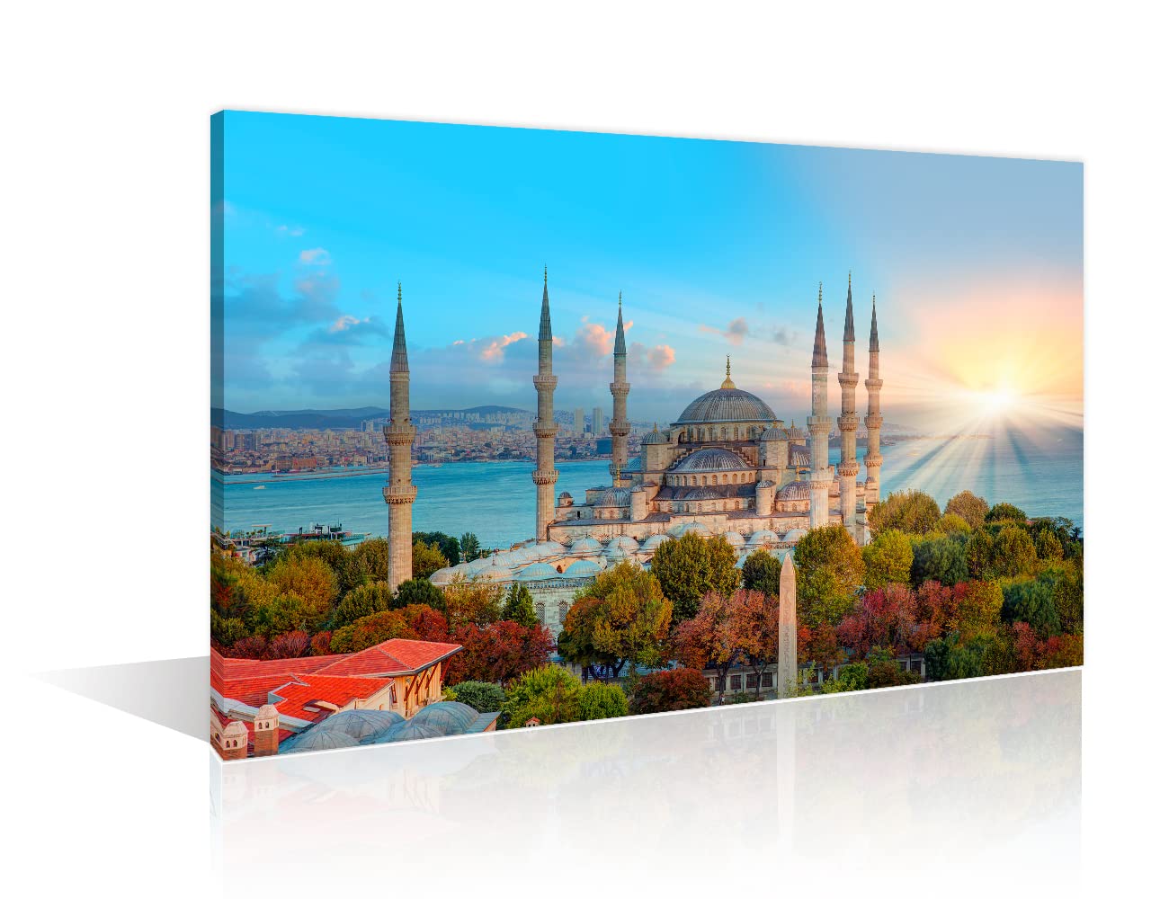 TISHIRON 1 Pieces Wall Decorations for Living Room The Blue Mosque Wall Art Islamic Landmarks in Turkey Bedroom Decor Artwork for Home Walls Stretched and Framed Ready to Hang (16" Wx24 H)