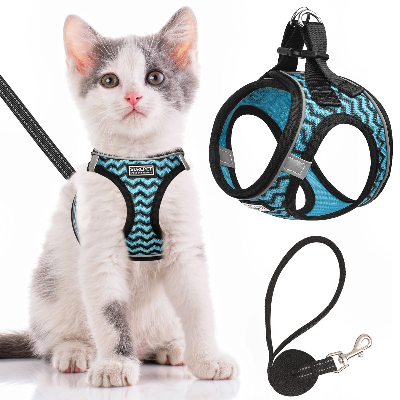 Cat Harness and Lead Escape Proof,Adjustable Soft Mesh Kitten Vest Harness for Walking Reflective Pet Vest for Cat