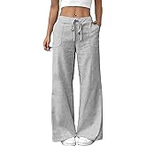 SEMATOMALA Women's Striped Wide Leg Lounge Wear Pants Elastic Waist High Waisted Trousers with Pockets