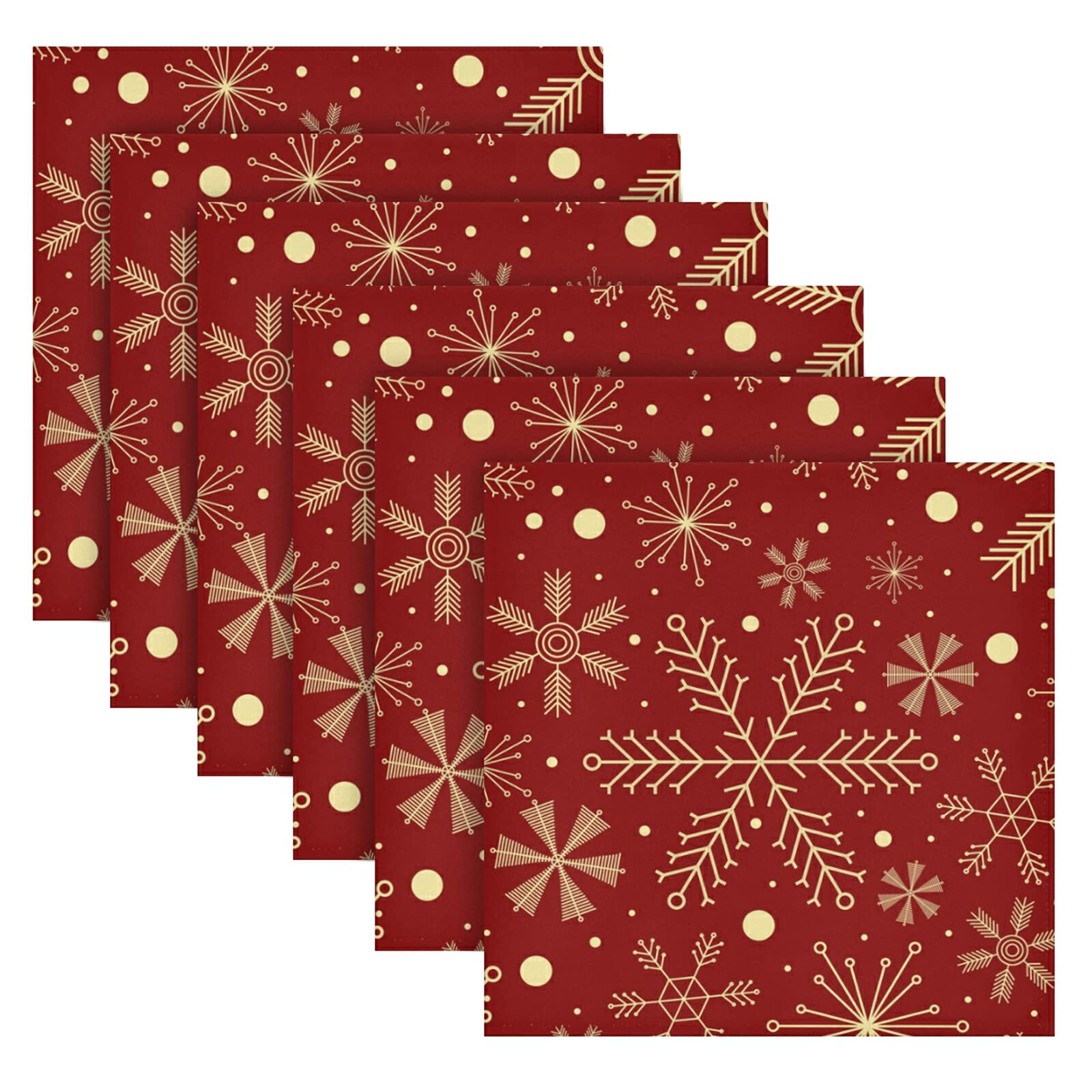 Christmas Cloth Napkins Set of 6, Christmas Snowflakes On Dark Red Square Premium Polyester Table Linen July Fourth Napkins for Dinner Parties