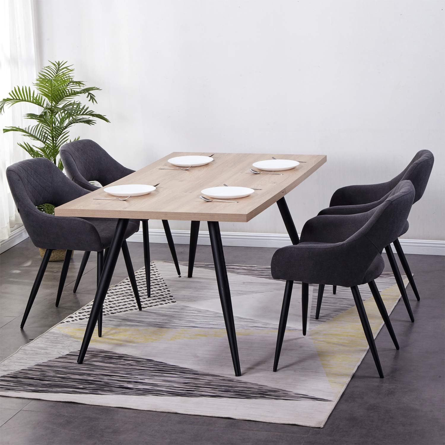 AINPECCA Set of 4 Dining Chairs Charcoal Grey Fabric Armchairs Upholstered seat with Backrest & Armrest Metal Legs Home Office Lounge Living Room (Charcoal Grey, 4)