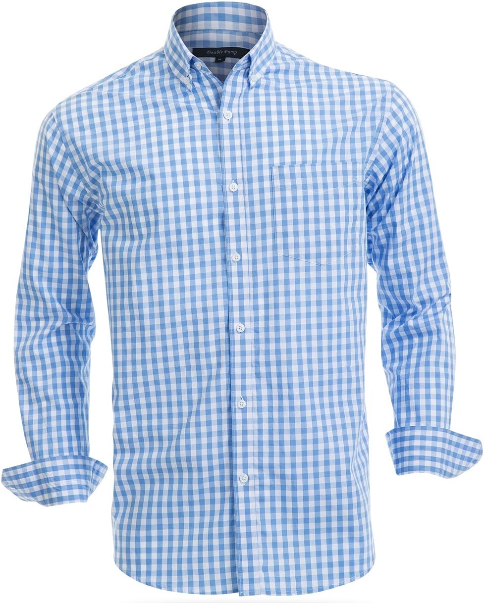 Double Pump Mens Button Down Shirts 100% Cotton Long Sleeve Shirts Regular Fit