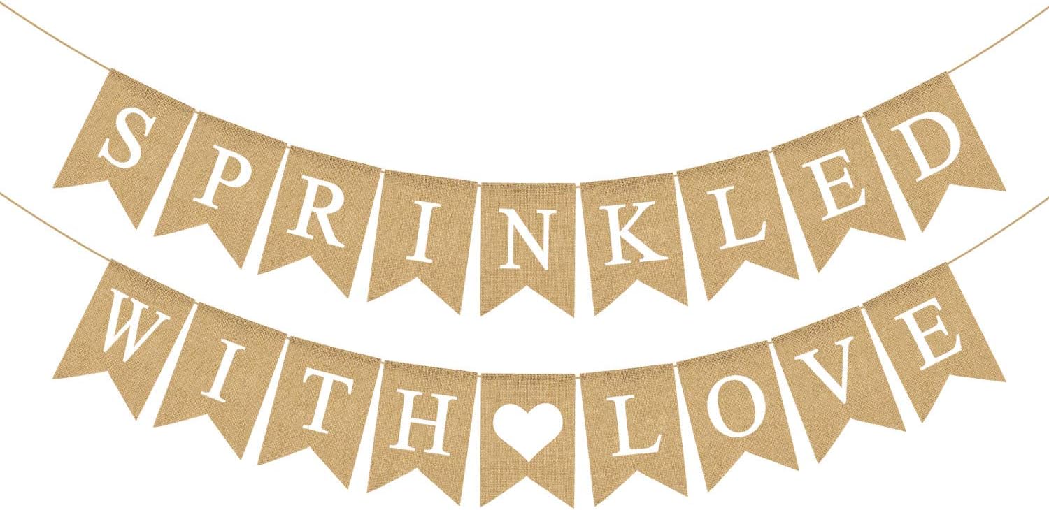 Rainlemon Jute Burlap Sprinkled with Love Banner Gender Neutral Baby Shower Sprinkle Decoration Supply