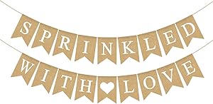Rainlemon Jute Burlap Sprinkled with Love Banner Gender Neutral Baby Shower Sprinkle Decoration Supply