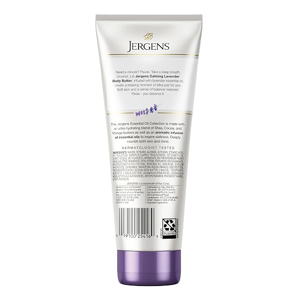 JERGENS LAVENDER BODY BUTTER HAND AND BODY LOTION, MOISTURIZER FOR WOMEN, WITH ESSENTIAL OILS FOR INDULGENT MOISTURIZATION, 7 OZ