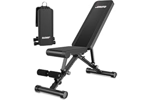 JOROTO Adjustable Weight Bench, Foldable Bench Press Bench of Home Gym Strength Training, Incline Decline Flat Utility Workout Bench with Wheels and Extended Backrest | Multiple Positions