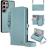 MEGSHI for Wallet Case Compatible with Samsumg Galaxy S25U Multi-Function Detachable 2 in 1 Magnetic Phone Case Wallet,Flip Strap Zipper Card Holder Phone Case with Shoulder Straps (Blue)