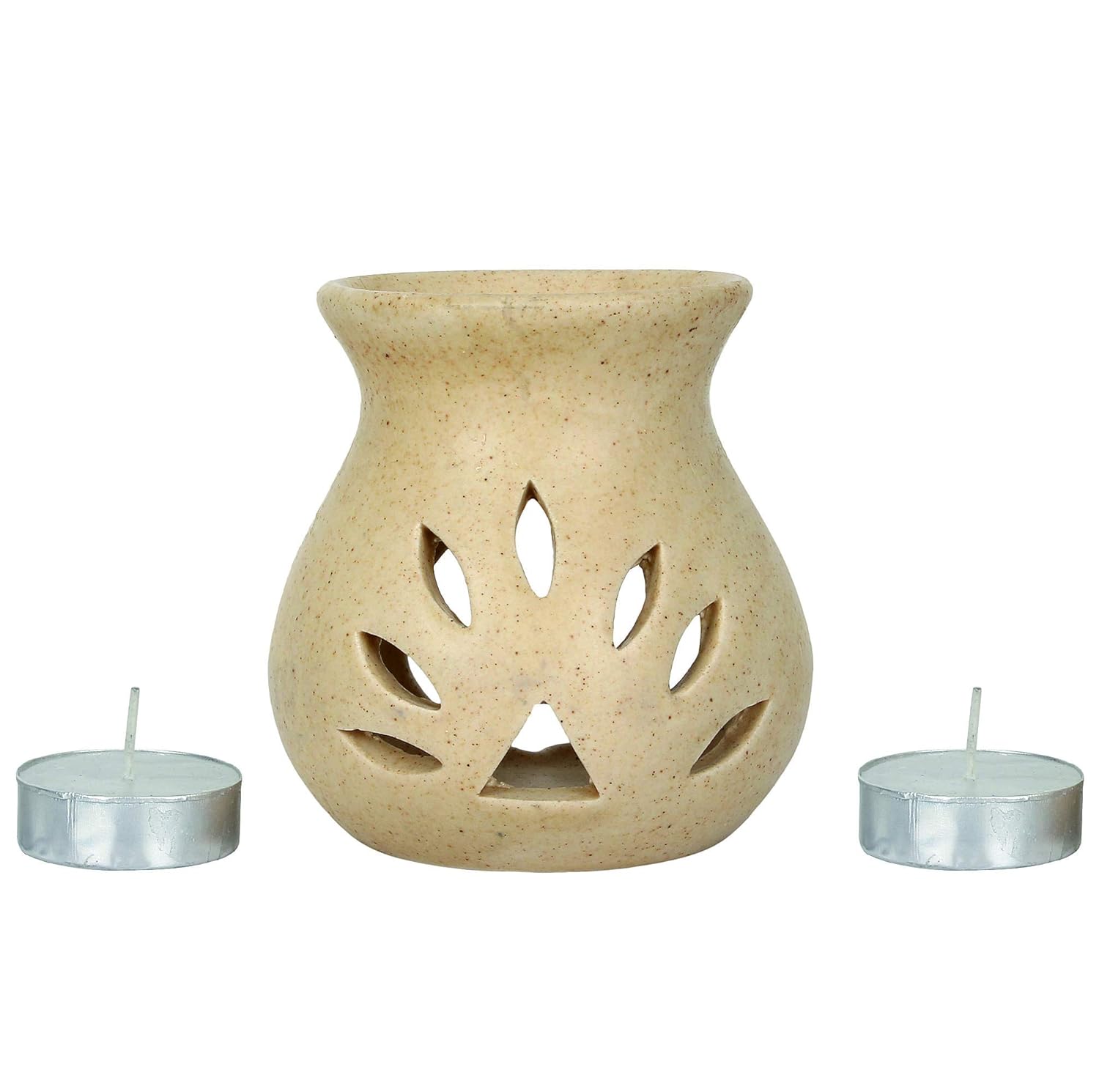 DARSHMOTI® Pure Ceramic Camphor/Aroma Oil Non Electric Diffuser with 2 Tealight Candles
