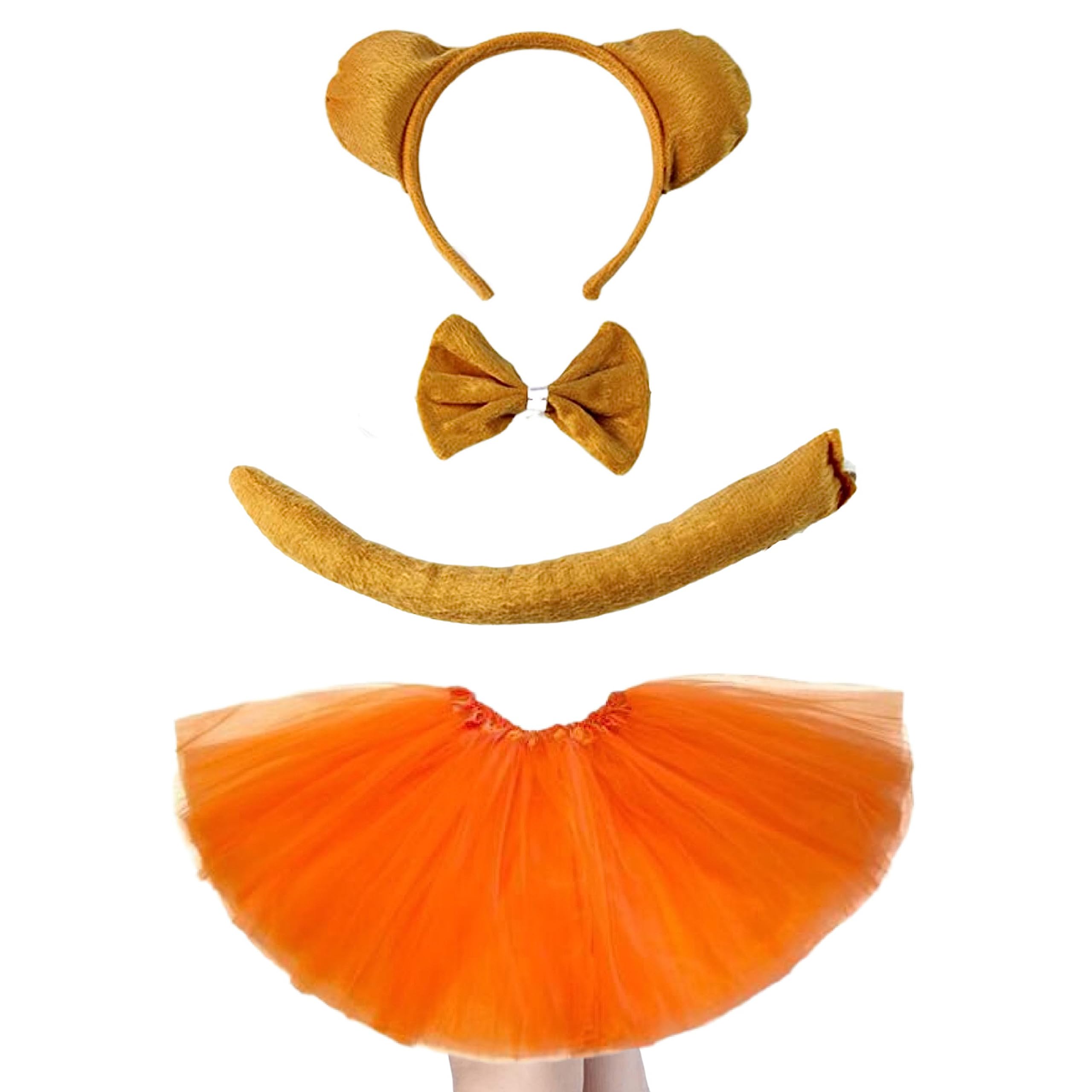 Lizzy Kids Animal Ear Set Tutu Costume School Book day week Nativity Angel Fairy Wings Halloween Fancy Dress Party Outfit Skirt Accessories Kit (Golden Bear Tutu Costume)