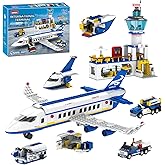 IKKOSYA City Passenger Airplane Building Set, 886 Pcs STEM 6 in 1 Airport Passenger Plane Building Block Toy with Terminal, Shuttle Bus,Luggage Cart,Christmas Birthday Gifts for Boys Girls Ages 6-12+