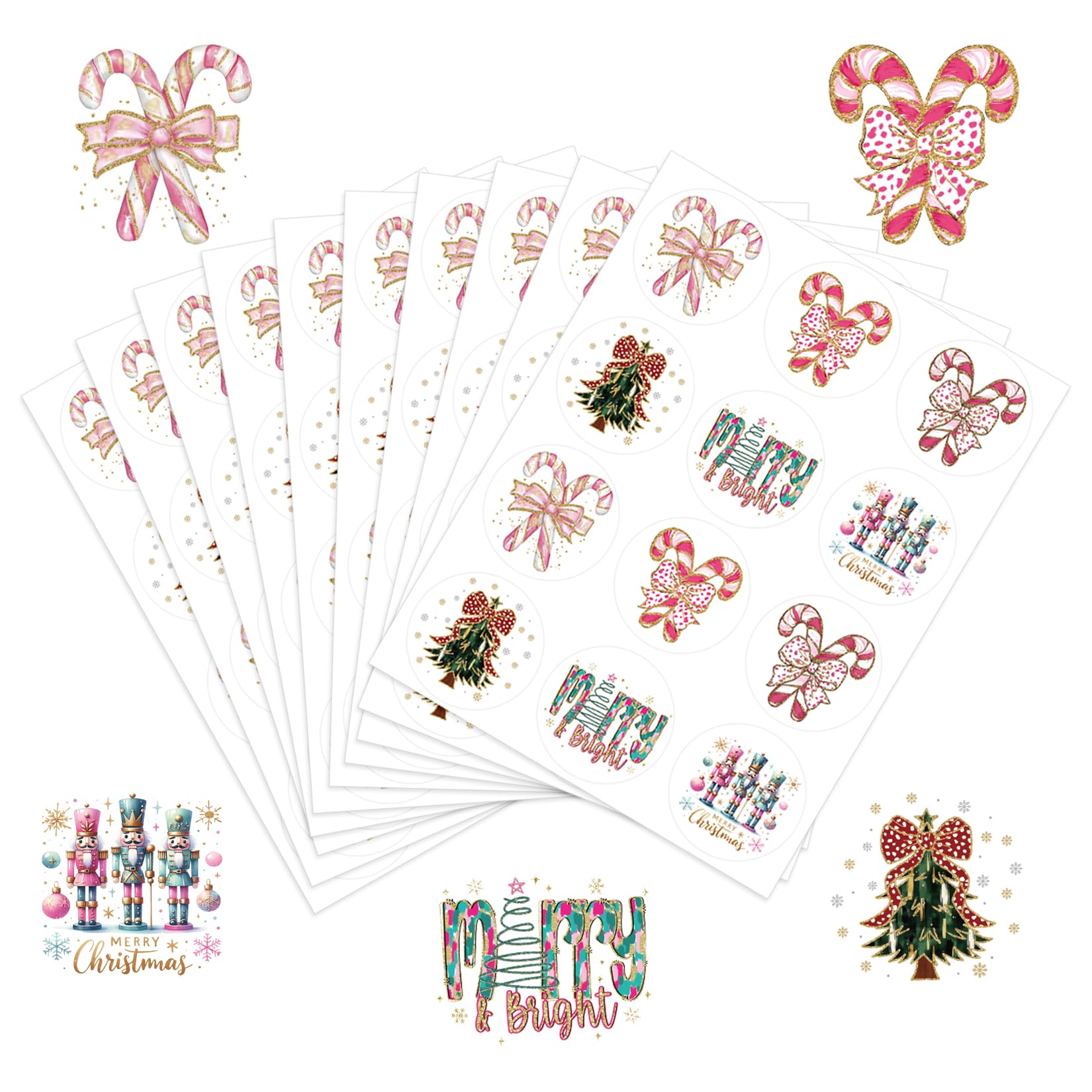 Photo 1 of 120pcs Christmas Candy Cane Stickers Bow Merry Christmas Tree Self-Adhesive Decals Xmas Winter Holiday Stickers for Envelopes Seal Greeting Cards Gift DIY Crafts Party Supplies Decor(glitter120)