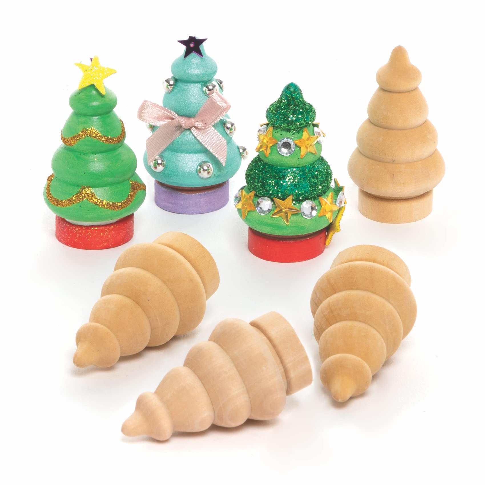Baker Ross FC226 Mini Wooden Christmas Trees - Pack of 8, Mini Wood Shapes, Wooden Crafts to Make and Decorate, Make Your Own Christmas Decorations