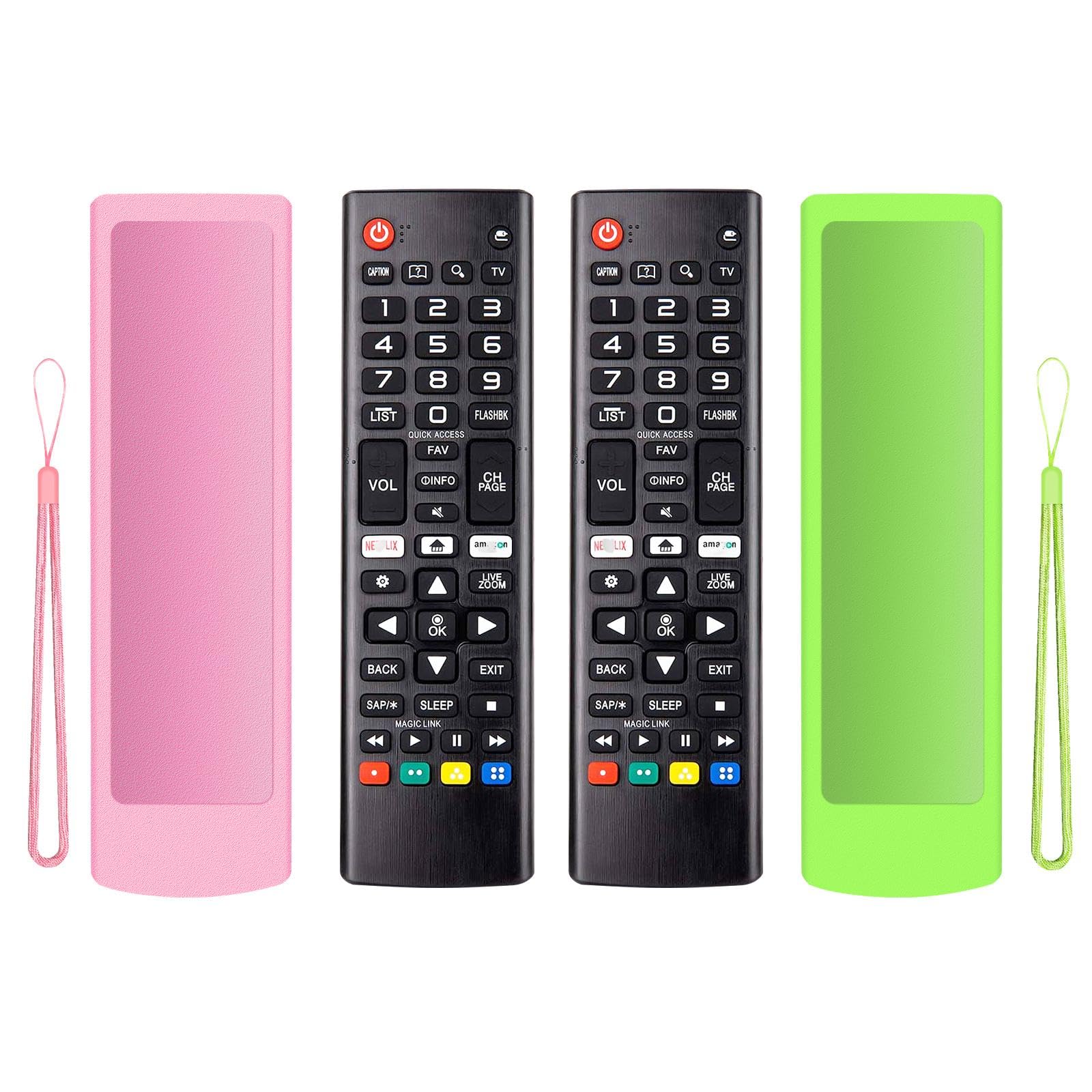 Photo 1 of (2+2 Packs) Universal Replacement Remote No Setup Fit LG All TV Remote with Anti-Lost Soft Protective Silicone Cover Case Green & Pink Compatible with LG All Smart LCD LED HDTV UHD OLED 3D 4K TVs
