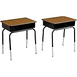 ECR4Kids Open Front Desk with Metal Book Box, Oak, 2-Pack