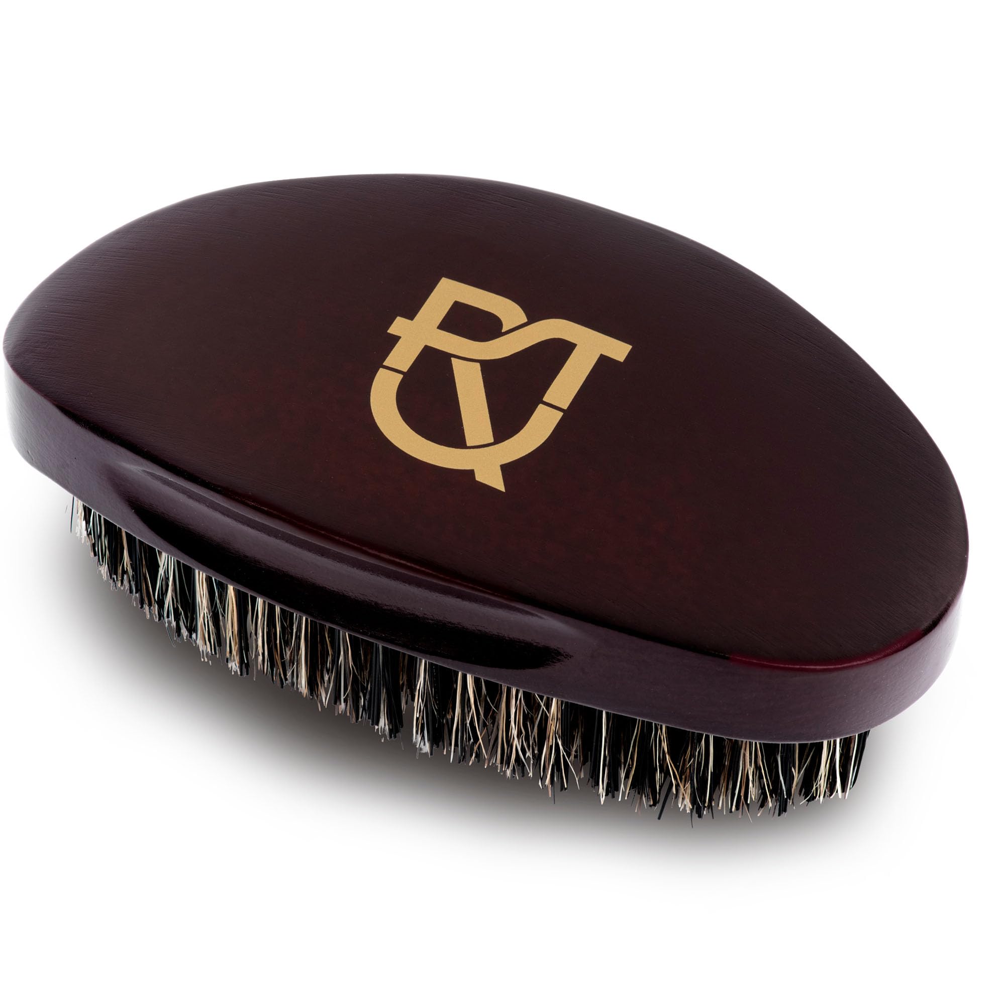 Roman-T Premium Medium Hard 360 Wave Brush - Reinforced Nylon and Boar Bristle Wave Brush with Contoured Wood Base - Includes Handsome Presentation Storage Box