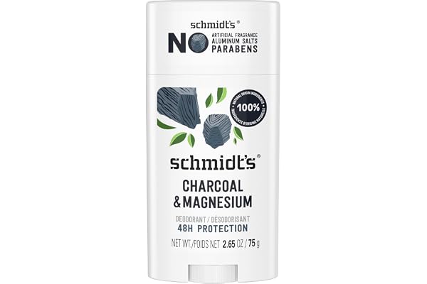 Schmidt's Natural Origin Deodorant, 48 Hour Odour Protection, Charcoal & Magnesium Deodorant for Men and Women, 75g