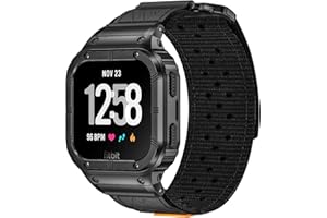 MioHHR Band Compatible with Fitbit Versa 4 3 2 1 /Fitbit Versa Lite/Fitbit Sense/Sense 2 Bands with Stainless Steel Case, Breathable Nylon Sport Adjustable Strap Replacement Rugged Wristband for Men