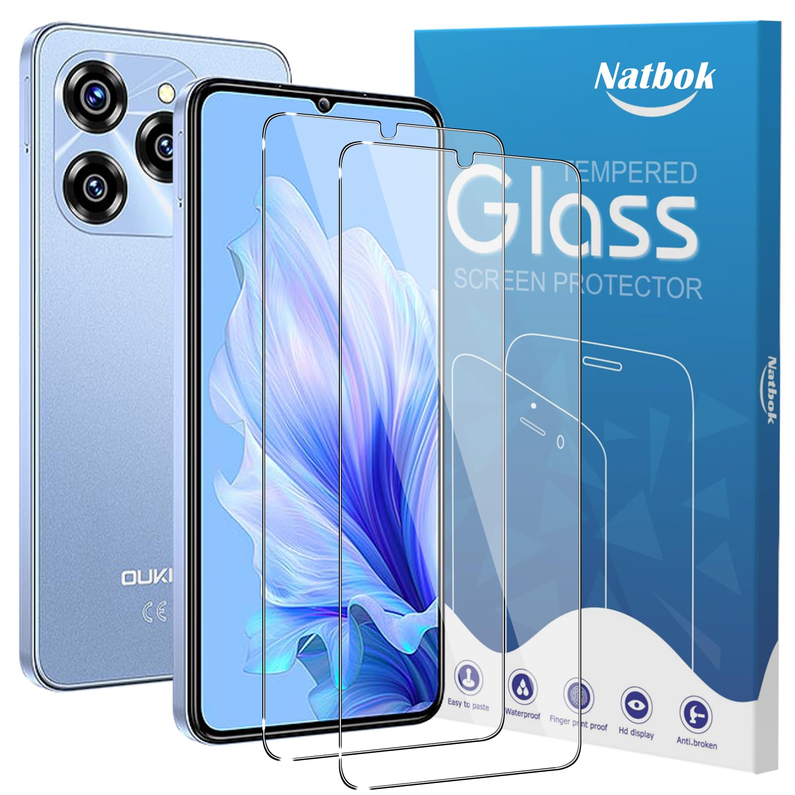 Natbok 2 Pack Compatible with Oukitel C50 Screen Protector,Full Coverage 9H Tempered Glass Film,HD Clear Scratch Resistant,Bubble-Free for Oukitel C50 Screen Protector