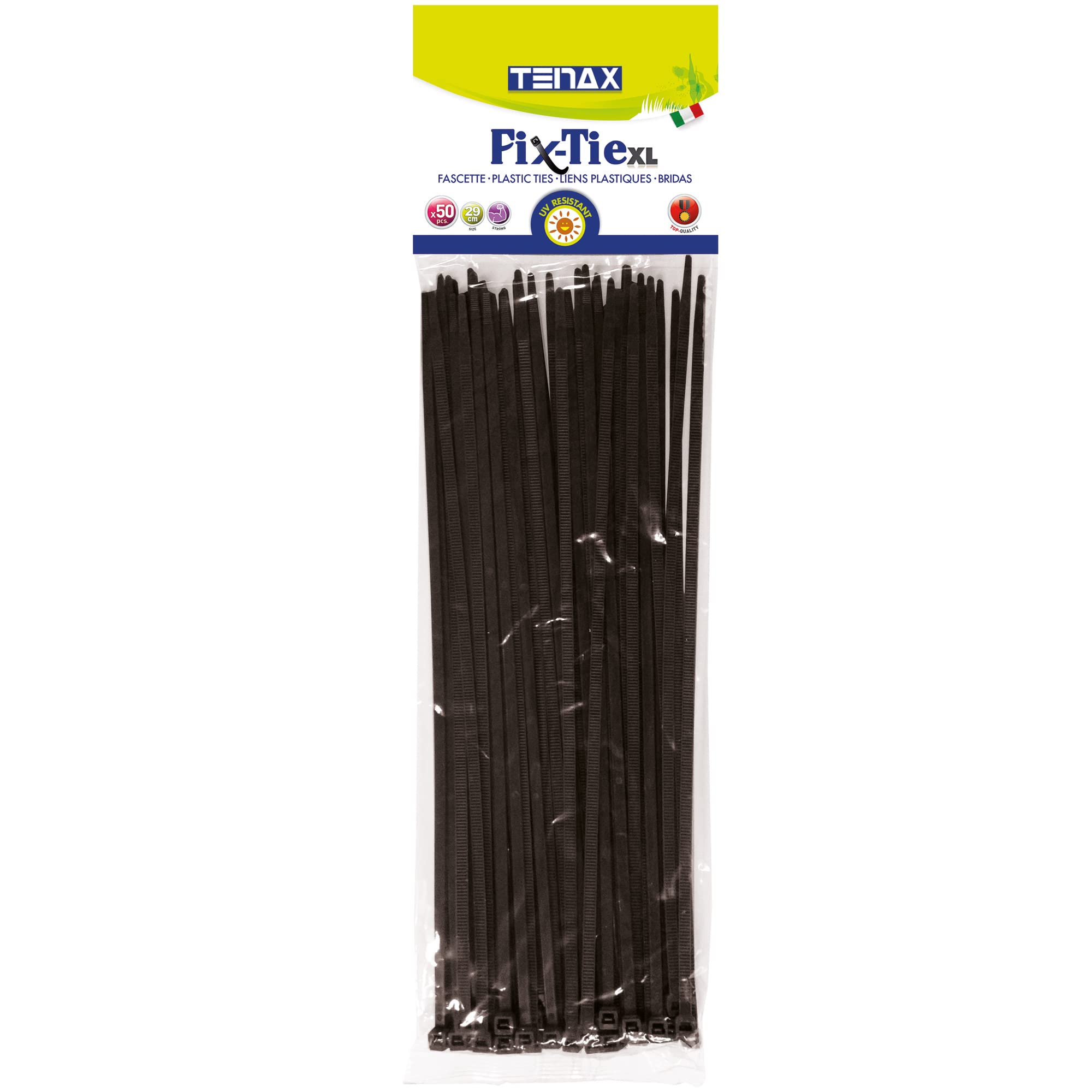 tenax Fix-Tie XL Length 29 cm Black, Multi-purpose Plastic Cable Ties, Pack of 50