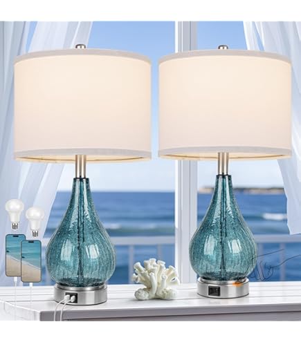 SAFAVIEH Lighting Collection Velor Blue Glass 24-inch