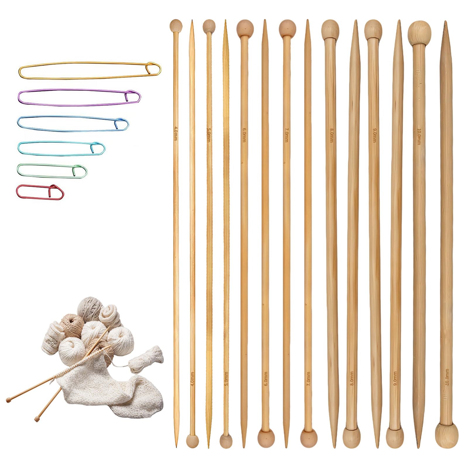 Photo 1 of DIHUHAY 7-Pair Bamboo Knitting Needle Set - Natural Long Wooden Knitting Needles, Suitable for Beginners and Professionals to Knit Sweaters, Scarves, Shawls, Blankets, and Hats