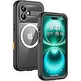 Lanhiem Magnetic Case for iPhone 16 Plus, IP68 Waterproof Dustproof Phone Case, [Compatible with Magsafe] [Built-in Screen Protector] Full Body Heavy Duty Rugged Phone Cover 6.7 inch, Black