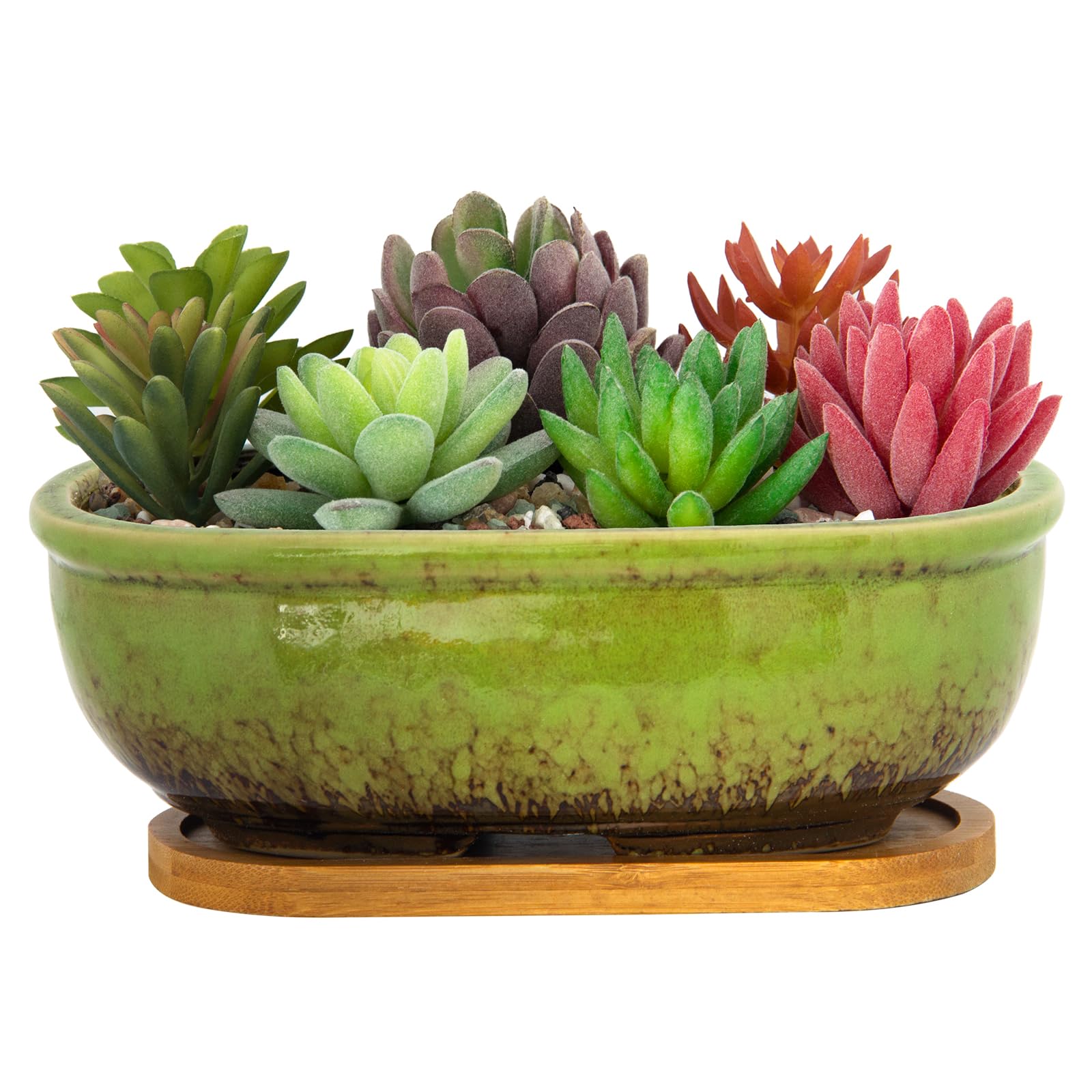 ARTKETTY Succulent Plant Pot - 20 CM Rectangular Planters for Indoor Plants Ceramic Bonsai Pot with Drainage Tray Small Flower Plant Pot Home Garden Window Box