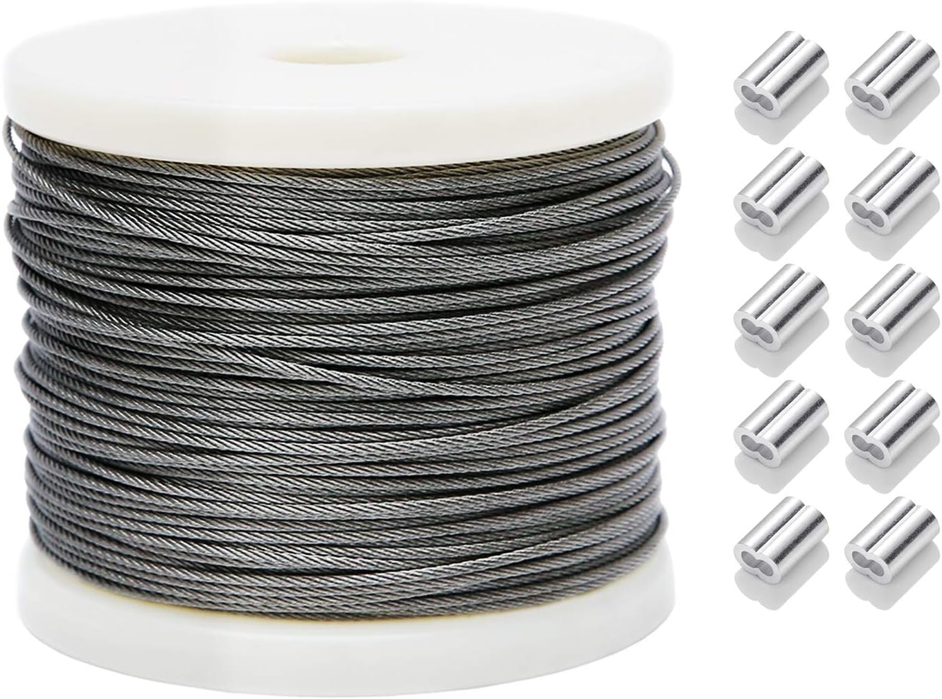 Derrun 400FT 1/16 Wire Rope, 304 Stainless Steel Wire Cable, 7x7 Strand Core, Braided Wire Cable for String Lights, Clothesline, 368 lbs Breaking Strength