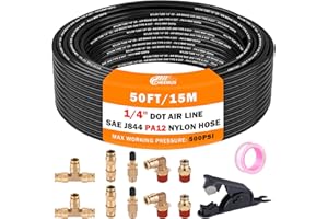 CheeMuii 50 FT DOT Air Line With Brass Fittings Kit for Air Bags Suspension - 1/4" Service Kit With Inflation Schrader Valves