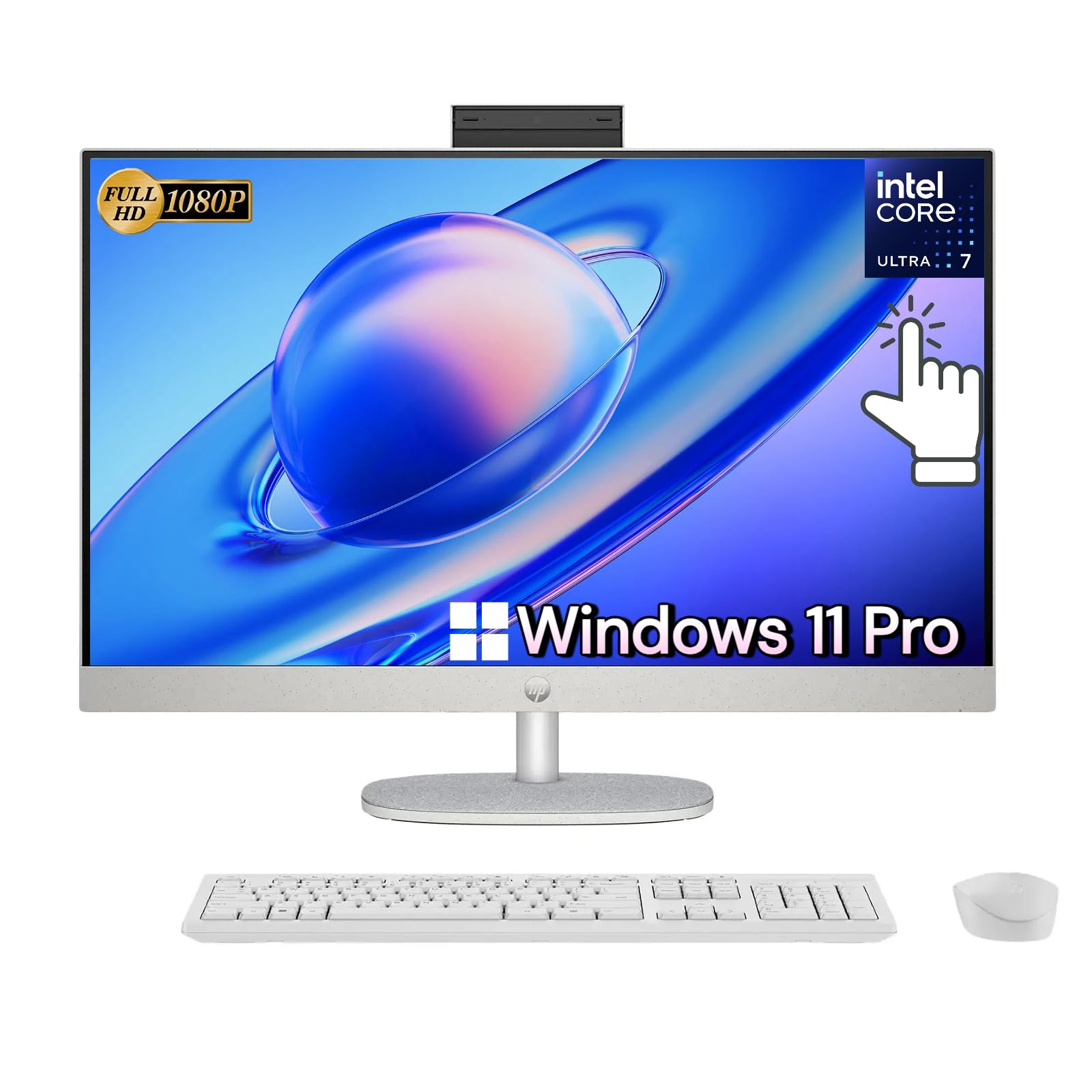 HP All-in-One 27" Touchscreen Desktop Computer - Windows 11 Pro, 27 inch FHD IPS LED Touch Display, Intel 12-Core Ultra 7-155U, Adjustable Height, WiFi 6, HD Webcam, 32 GB DDR5 RAM | 1 TB SSD Image
