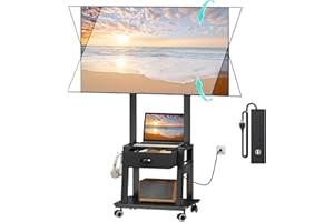AOKITSINK Rolling TV Stand with Power Outlet,Tilt TV Cart with Drawer for 23-60 inch Flat/Curved Screen Up to 50lbs,Adjustable Height Portable TV Stand on Wheels,for Indoor Outdoor,Max VESA 400x400mm