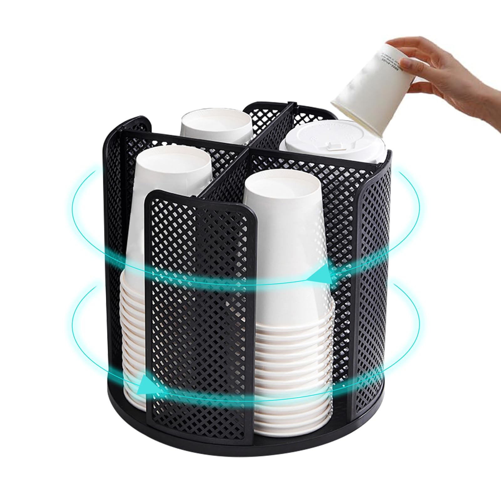 GAESHOW Rotatable Cup and Lid Organizer, Paper & Disposable Cup Dispenser, 360 Rotatable Cup Holder Rack with 4 Compartments for Countertop Home Office Coffee Shop