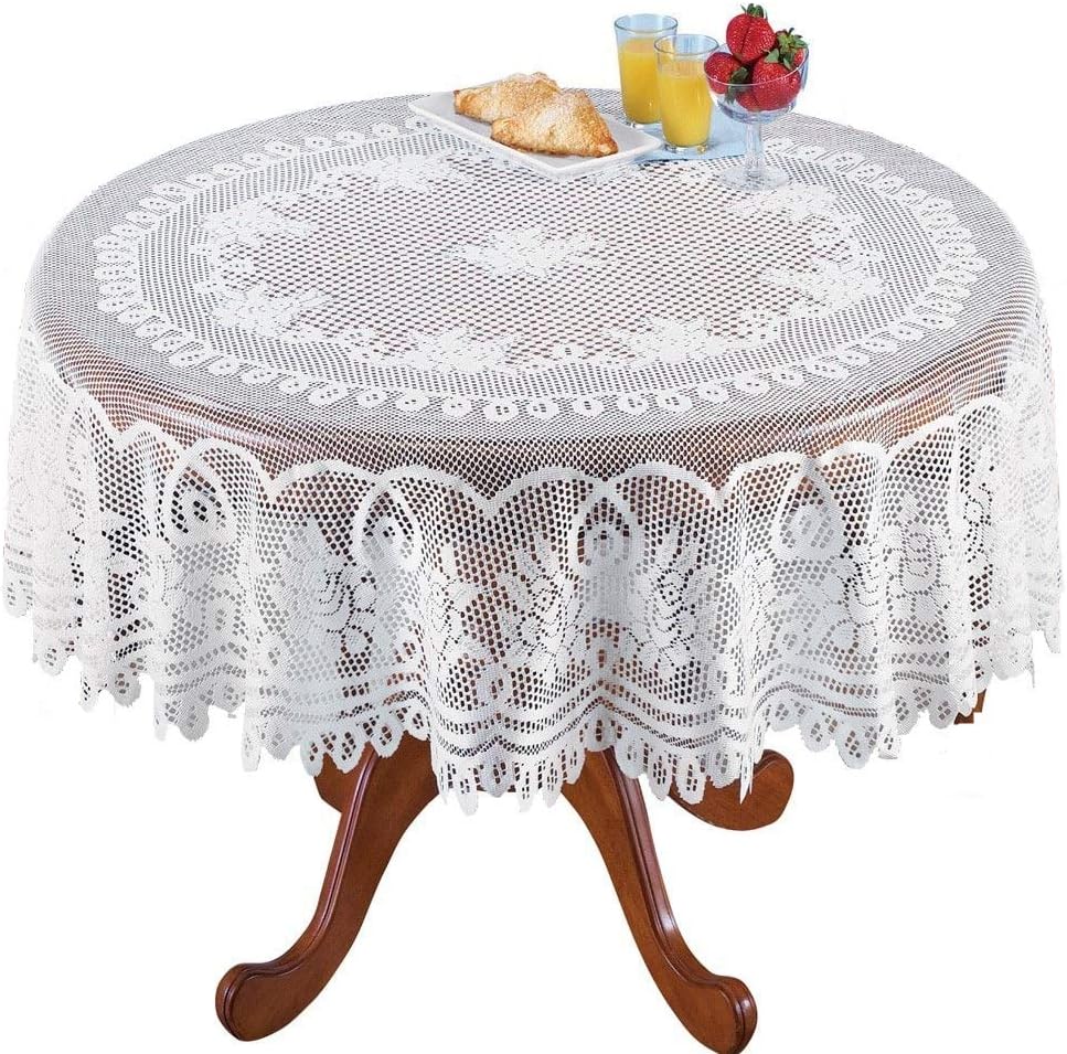 YIZUNNU White Lace Round Tablecloths Washable Jacquard 70 inch Table