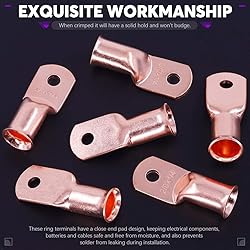 Swpeet 6Pcs 2/0 AWG - 1/4" (M6) Ring Terminals UL