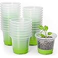 MIXC 30 Packs 4" Reinforced Clear Nursery Pots with Silicone Base for Easy Transplant, Transparent Plastic Plant Pot Reusable Seedling Pots Seed Starter Pots Flower Pot, Green