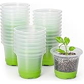 MIXC Thickened Clear Nursery Pots with Silicone Base for Easy Transplant 30 Packs 4 Inch, Transparent Plant Pot Reusable Seedling Pots for Vegetable Propagation, Root Cutting, Seed Starting, Green