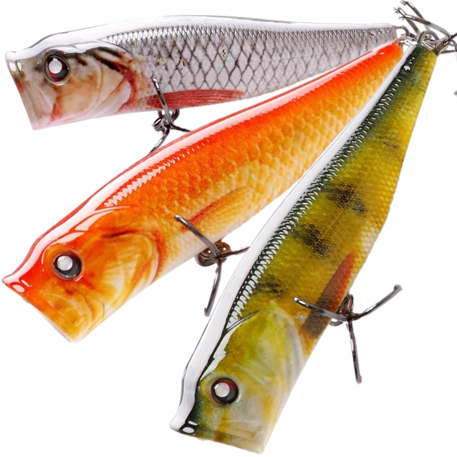 Popper Surface Lure 8.5 cm 13.5 g Fishing Lure Predator Pike Trout Soft Hard (3 Pieces 1 of Each Colour)
