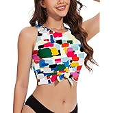 WOWENY High Neck Bikini Top Tie Knot Front Crop Top Tankini Swimsuit Swim Tops Only
