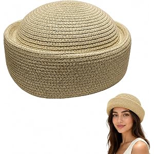 Straw Beret Hats for Women,Classic French Vintage Church Hat Elegant Pillbox Hat Artist Painter Hats for Summer Wedding