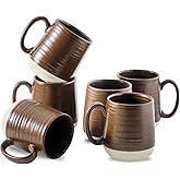 Hasense Porcelain Coffee Mugs Set of 6, 15 Ounce Large Ceramic Coffee Cups Set with Handle for Latte, Tea, Cocoa and Hot Chocolate, Brown Coffee Mugs for Men and Women, Microwave Safe
