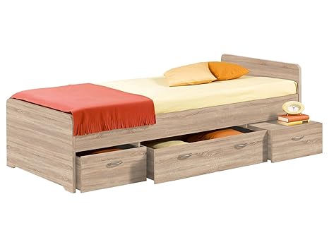 möbelando Bett Einzelbett Bettrahmen Kojen-Bett Bettgestell Jugendbett Bradford I Sonoma-Eiche