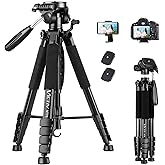 VICTIV 74” Camera Tripod, Tripod for Camera and Phone, Aluminum Professional Tripod Stand for Canon Nikon with Carry Bag and Phone Holder, Compatible with DSLR, iPhone, Spotting Scopes, Max Load 9.5Lb