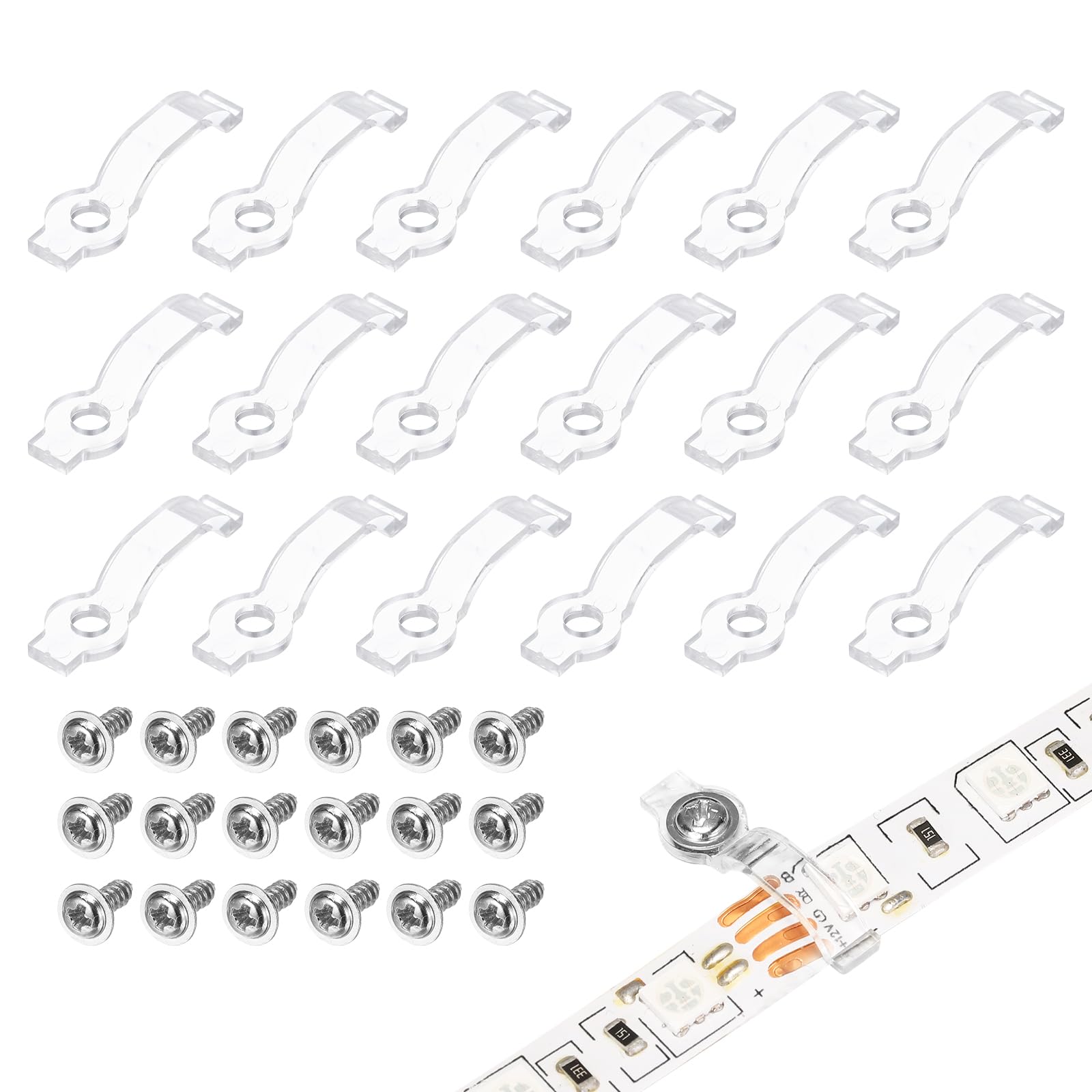 PATIKIL Strip Light Clips, 120 Pcs Clear LED Strip Light Mounting Bracket with Compatible Screws One Side Fixing Clip for 12mm Width LED Light Strips