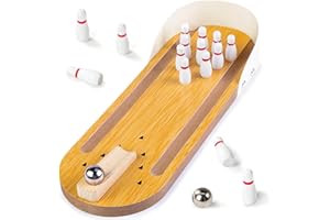 3 otters Mini Bowling Game Set for Kids & Adults, Indoor Wooden Tabletop Bowling Game Desk Toys for Multiple Players, Stocking Stuffers Gag Gifts, Shooting Games for Office Stress Relief