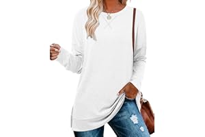 BETTE BOUTIK Women's Drop Long Sleeve Sweatshirt Tops Casual Crewneck Tunic Sweartshirts With Side Slits S-3XL