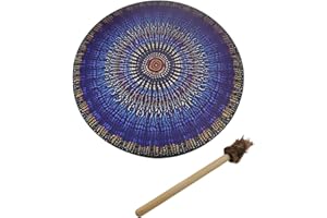 MISNODE Shaman Drum, Siberian Drum with Drum Stick, 9.8 in Shaman Drum Vegetarian Drum, Symbol of the Siberian Drum Spirit Music, Vintage Round Instrument Drum(Mosaic)