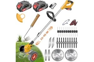 AKENUOKE Electric Weed Wacker Cordless, Stringless Weed Eater Battery Powered with 2 x 21V/2.0Ah Battery Operated and Charger, 26 Blades, 3 in 1 No String Grass Trimmer/Lawn Edger/Brush Cutter for Yard Garden