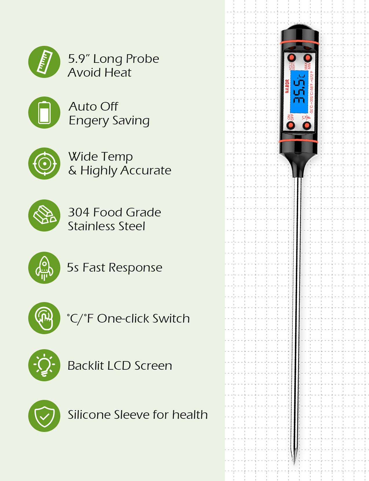 Habor Kitchen Cooking, Digital MultiFunctional Thermometer with