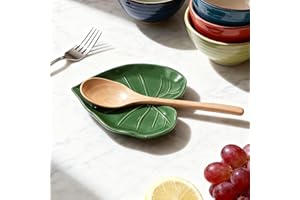 Ceramic Spoon Rest for Stove - Cute Green Leaf Shaped Spoon Rest/Spoon Holder for Cooking And Spatulas, Durable Kitchen Count