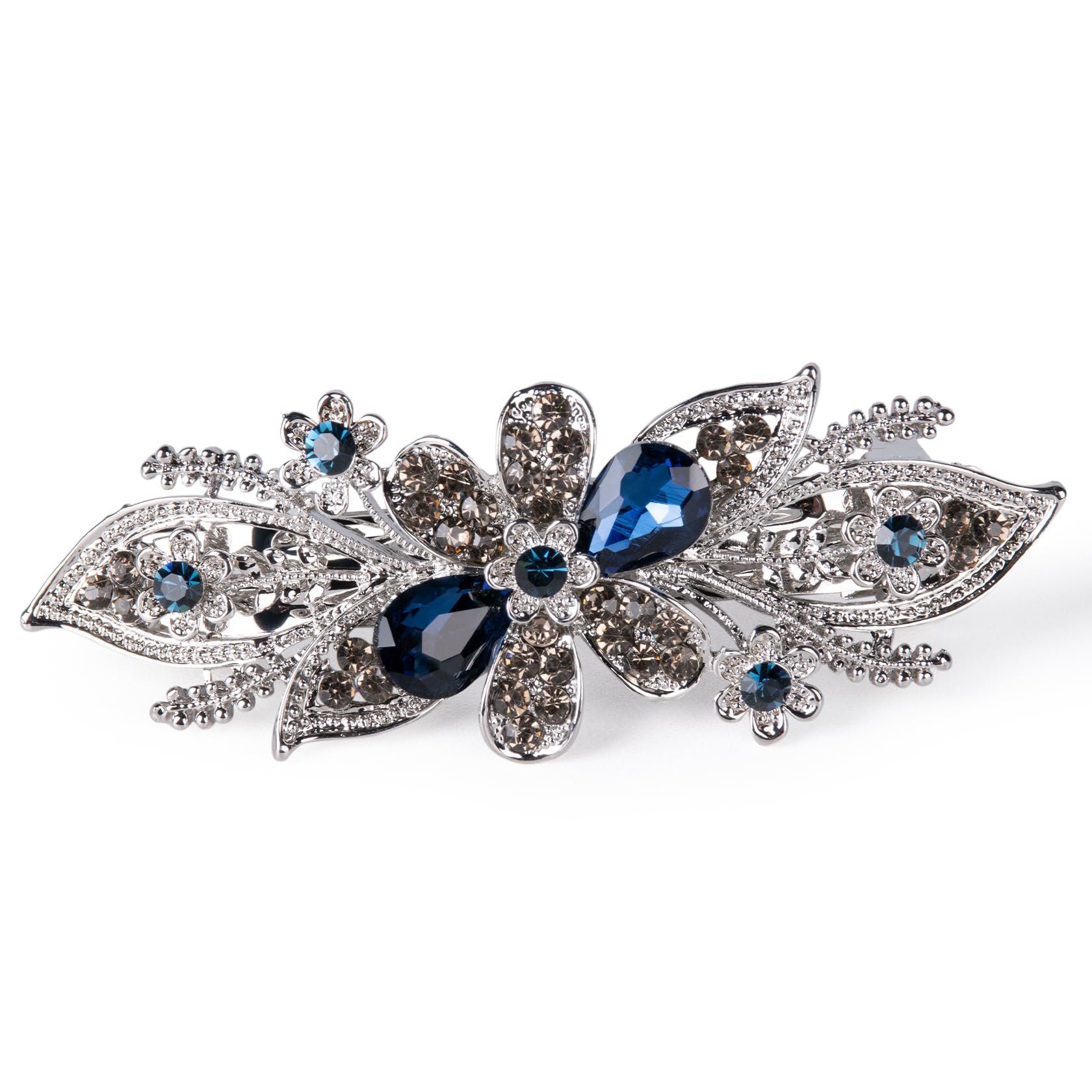 Dalababa Diamante Hair Barrettes for Women, Blue Rhinestone Flower Hair Clips Jewelry Crystal Accessories for Bridal Wedding Girls Party Gift